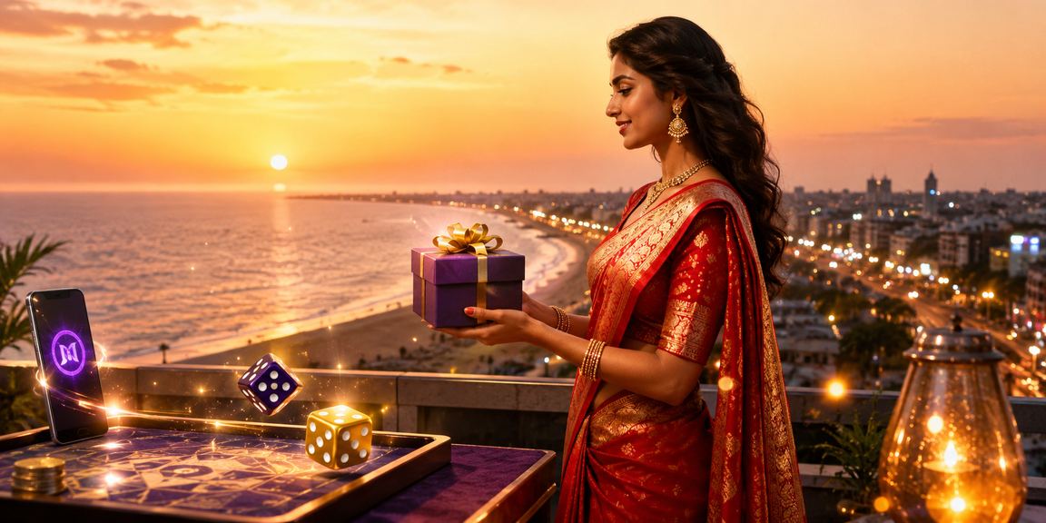 Indian woman playing online Rummy on mobile in saree