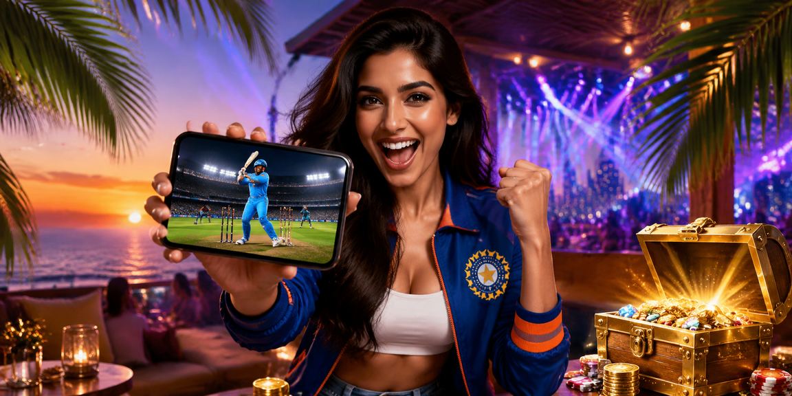 Relaxing Goa beach scene with mobile cricket betting